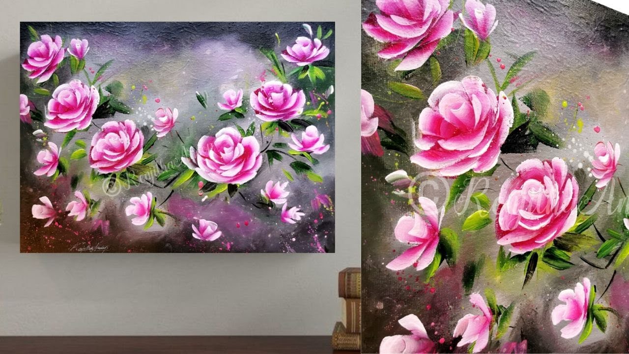 SIMPLE Roses Acrylic Painting Techniques / EASY & BEAUTIFUL Canvas painting for beginners
