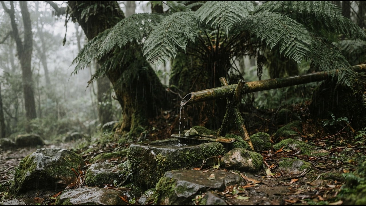 Peaceful Forest Rain Sounds 🌿 Bamboo Water Fountain Ambience for Deep Sleep & Relaxation 4K