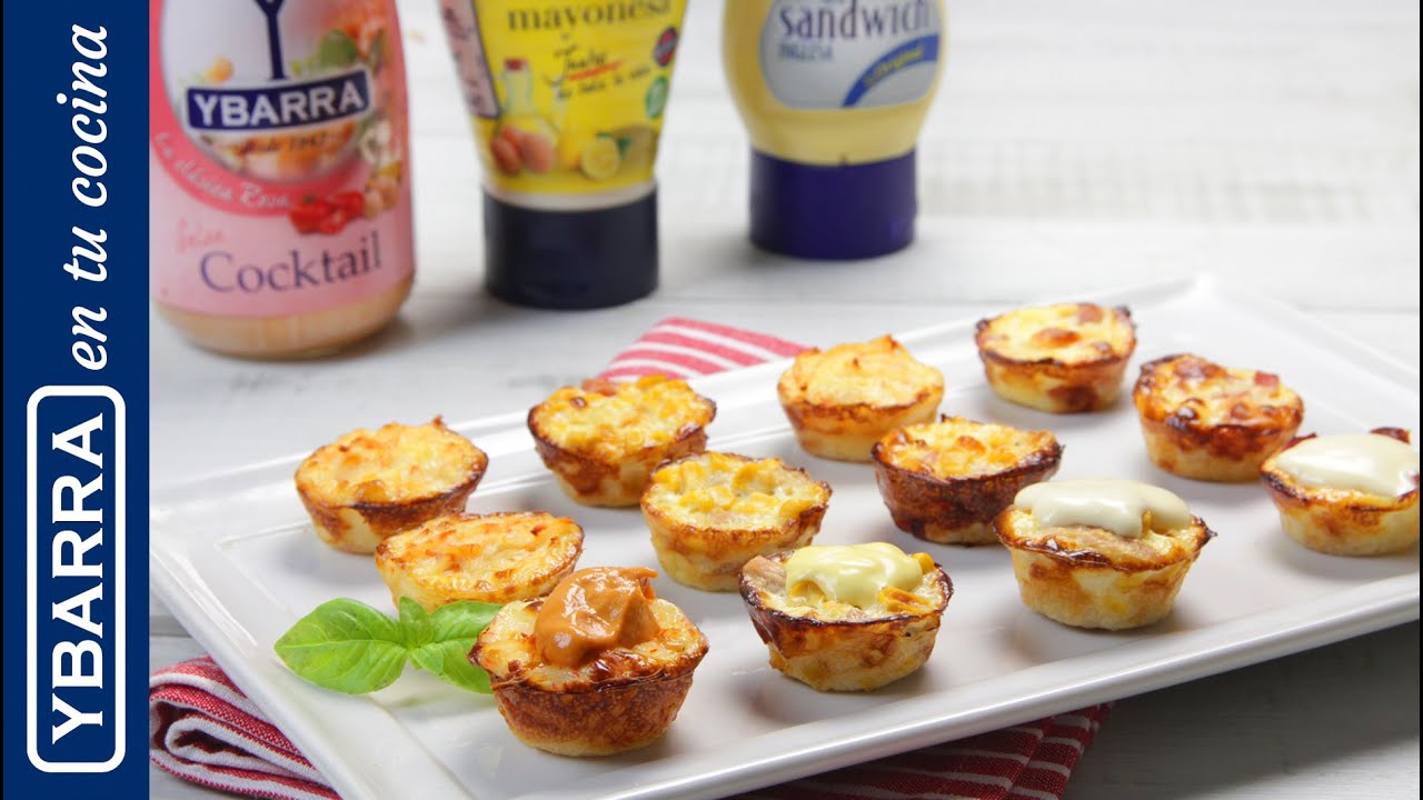 Mini quiches variadas con salsas Ybarra