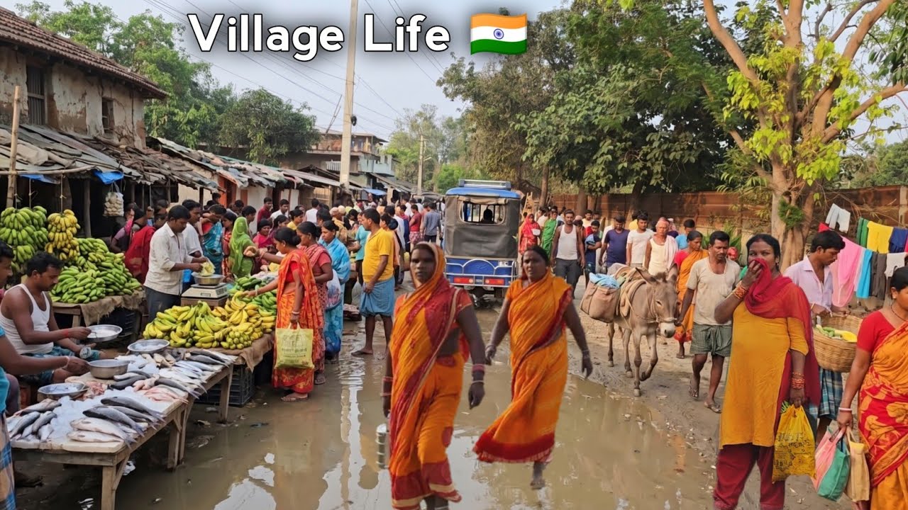 Indian Village Life Market Scene | Busy Rural Street in India 🇮🇳 | Authentic Daily Life 4K