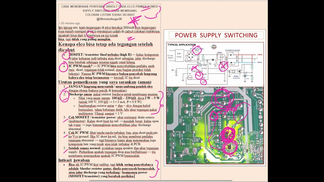 CARA MENEMUKAN PENYEBAB 300VOLT PADA ELCO PRIMER POWER SUPPLY SWITCHING TIDAK MEMBUANG