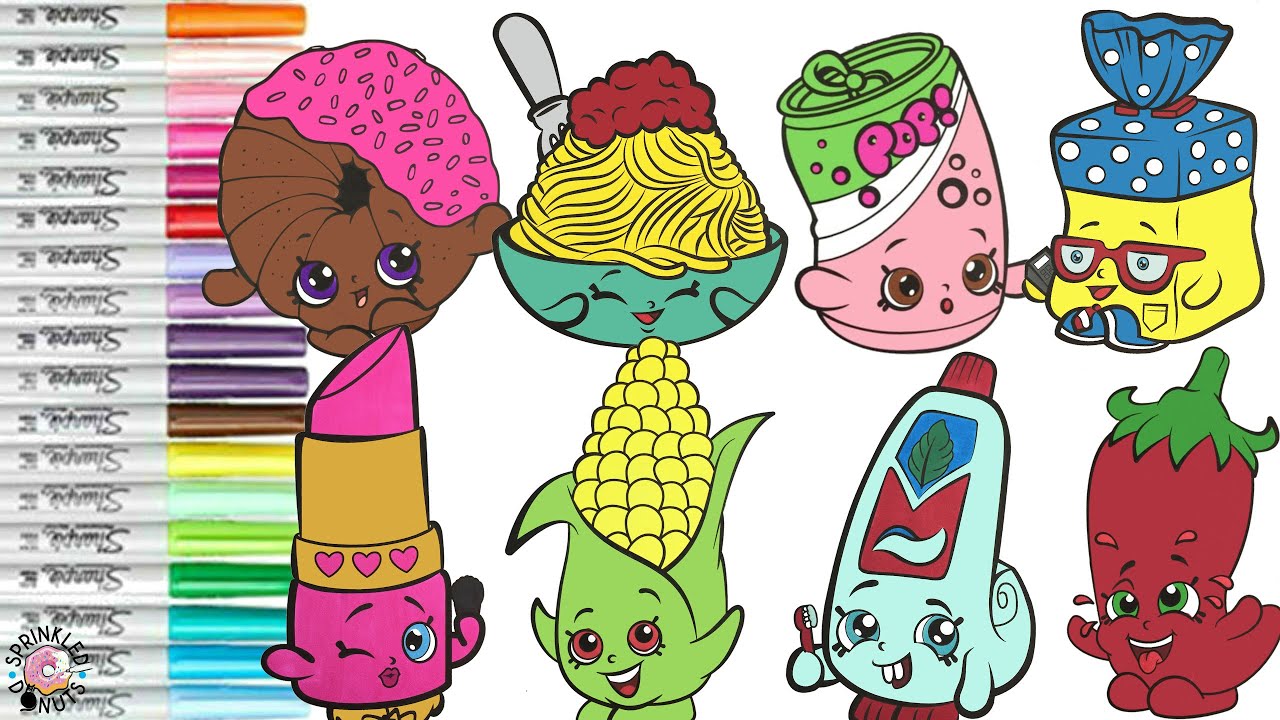 Shopkins Coloring Book Compilation Netti Spaghetti Corny Cob Soda Pops Lippy Lips Gigi Gifts Scrubs