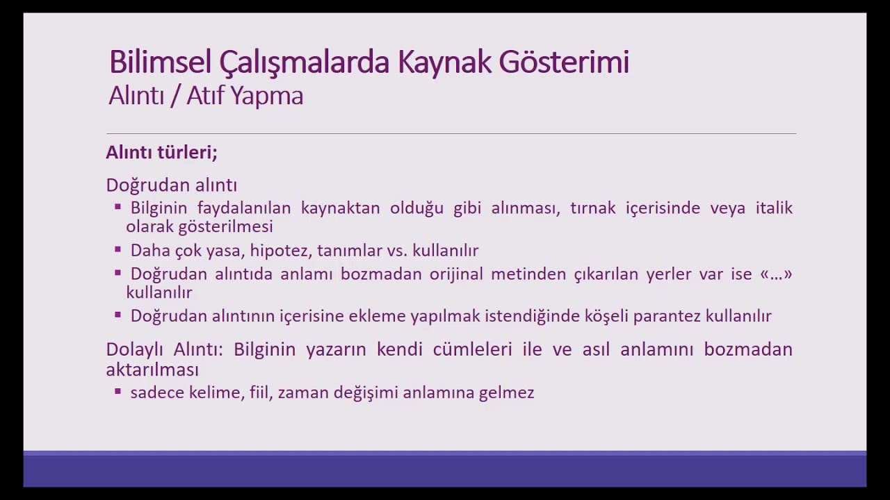 Bilimsel &Ccedil;alışmalarda Kaynak G&ouml;sterme/Atıf Yapma