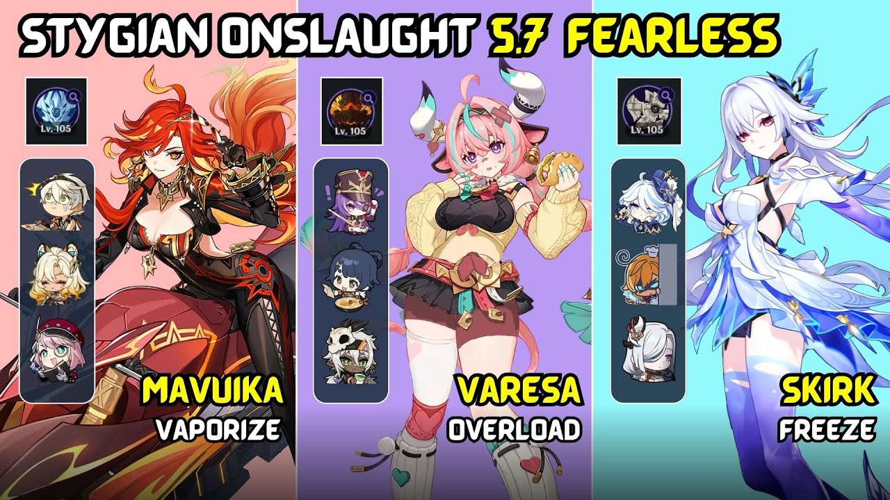 NEW ENDGAME Stygian Onslaught 5.7 Fearless Mode | C0 Mavuika & C0 Varesa & C0 Skirk | Genshin Impact