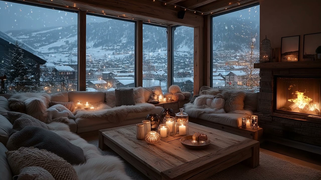 Relaxing Winter Piano Snowfall & Fireplace Ambience for a Peaceful Night of Rest and Relaxation