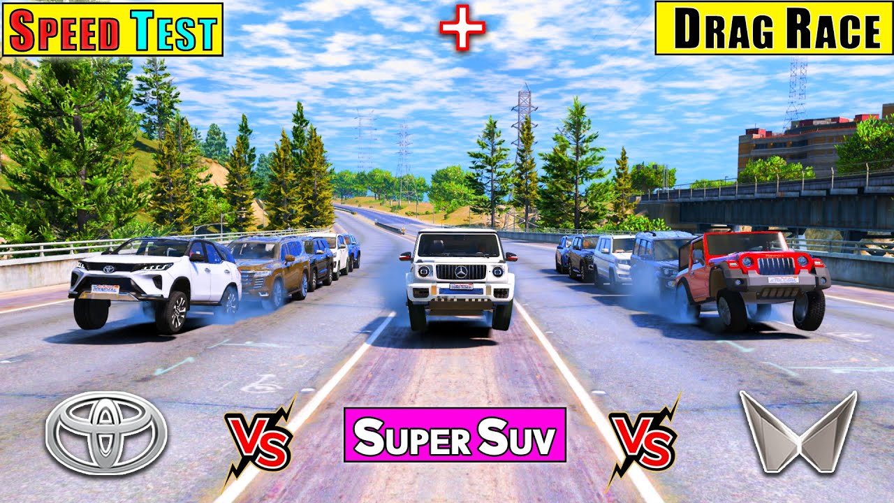 GTA 5 : MAHINDRA VS TOYOTA VS SUPER SUV CARS TOP SPEED TEST + HIGHWAY DRAG RACE