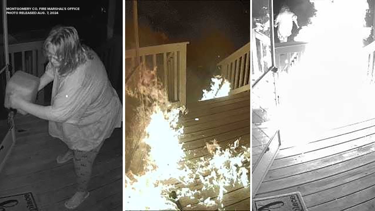 Camera captures woman pouring gas on home before fire with 5 inside