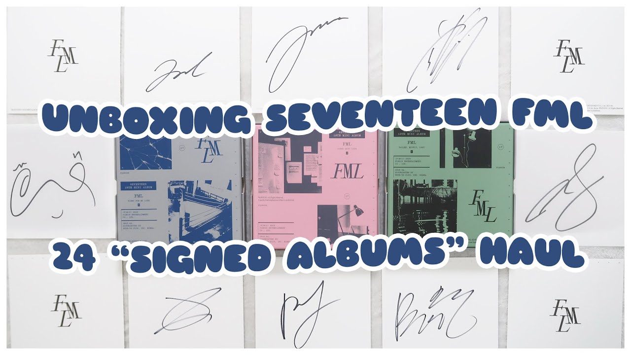 ✨ unboxing seventeen signed fml postcard albums - all versions -  photocards + inclusions haul | 세븐틴