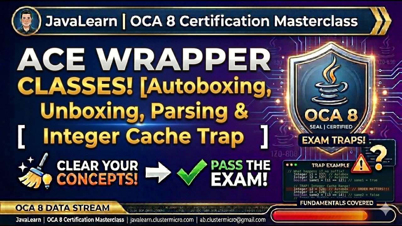 Java OCA 1Z0-808 | 2.4 Wrapper Classes | Autoboxing, Unboxing, Parsing & Integer Cache Trap
