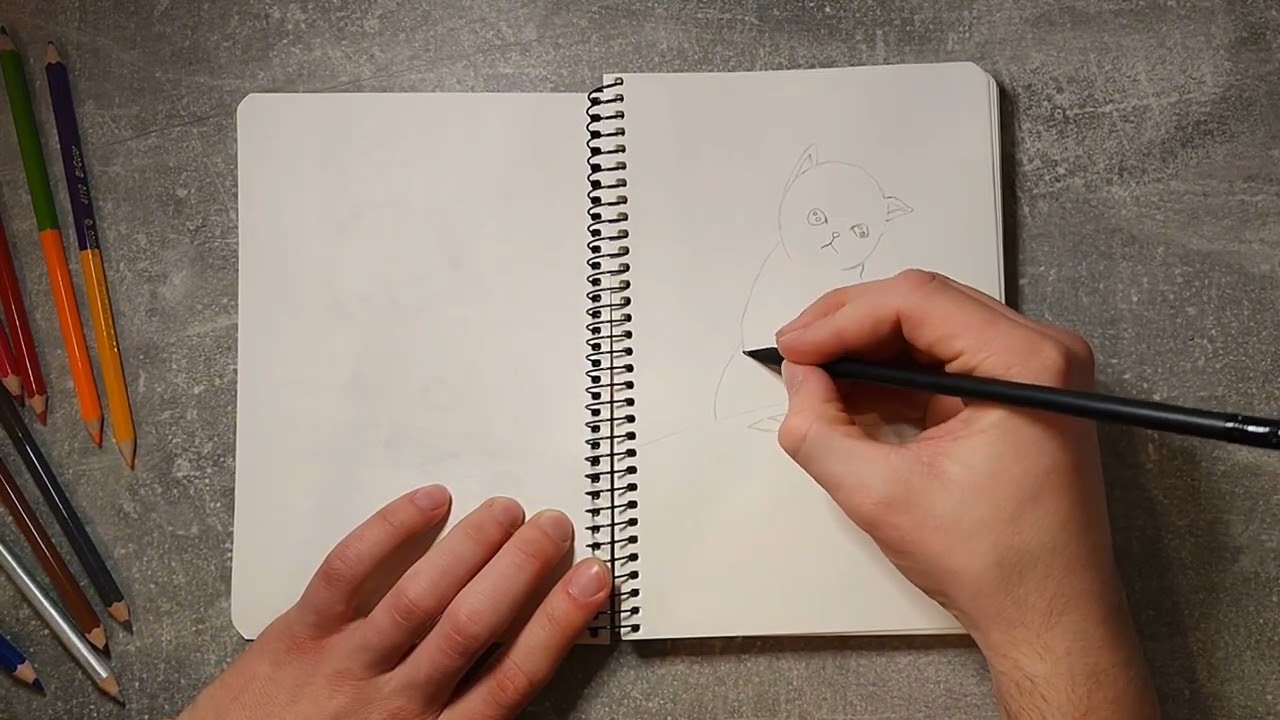 Cute Cat Drawing at Desk – Relaxing Cozy Art