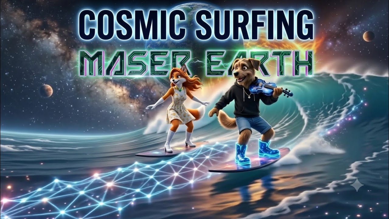 Cosmic Surfing🐾 #cutedog Brownie Dog Space Pup MASER Earth solves Einstein