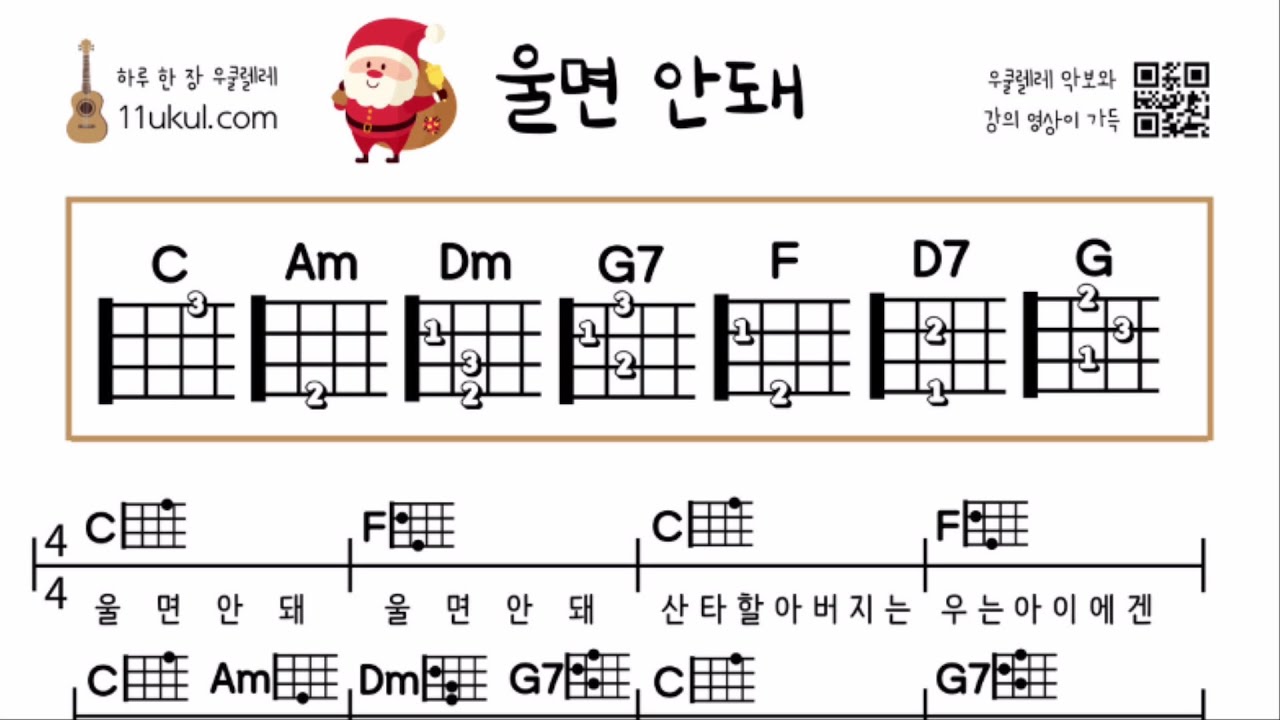 울면 안돼 (캐롤) 우쿨렐레 쉬운곡 기초 코드 악보 연주