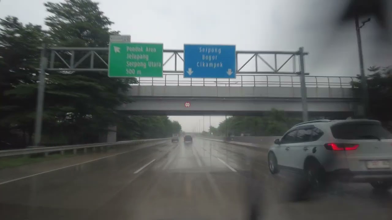 Rainy Drive from Kunciran Tangerang to Limo Utama via Kunciran-Serpong & Serpong-Cinere Toll Roads