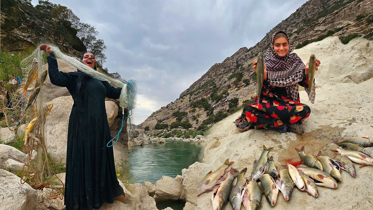 🎣🌊 Soghra, a Nomadic Mother, Fishing in a Raging River to Feed Her 7 Children 👩‍👧‍👦🍲
