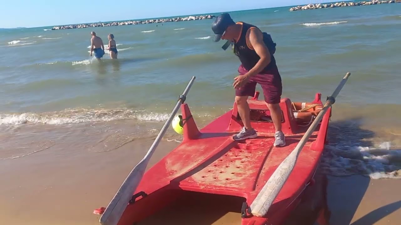 Heavy trailer driver enjoying with the nature at san salvo beach italy.