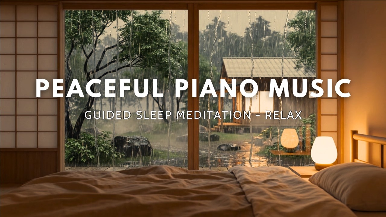 Relaxing Piano Music and Rain Sounds BLACK SCREEN for Sleep No Ads | Guided Sleep Meditation, Relax
