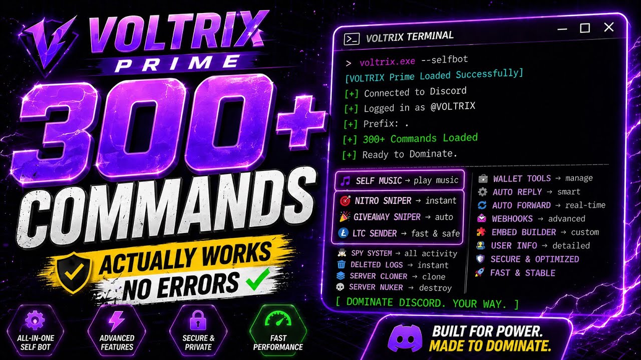 This Discord Selfbot is insane ! (300+ Commands) &ndash; VoltriX Prime | Music, Snipers, Wallet etc&hellip;.