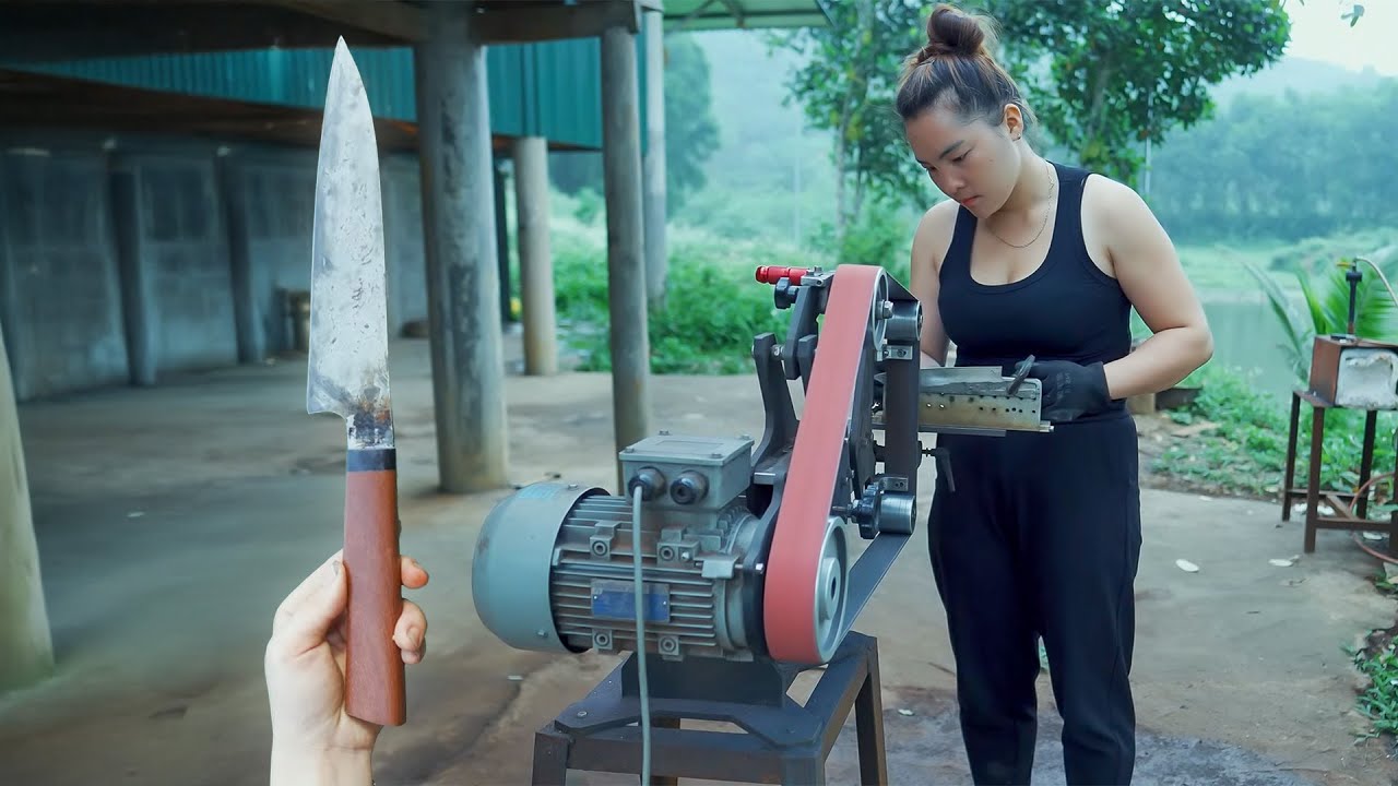 Sharpening Forged Knife by Belt Grinder & Knife Making Process &ndash; Female Knife Maker