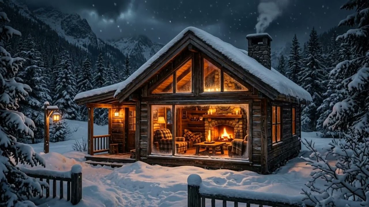 Snowstorm Cabin Ambience | 6 Hours | Crackling Fire & Wind Sounds for Sleep, Study, Relaxation