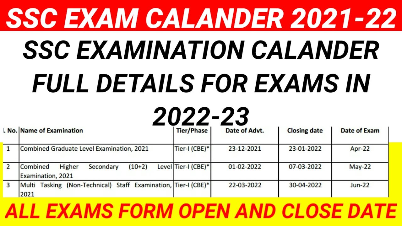 SSC Exam Calendar 2021-22 | Ssc Latest Calendar | Ssc Exam Calendar 2022 | Ssc Exam Calendar