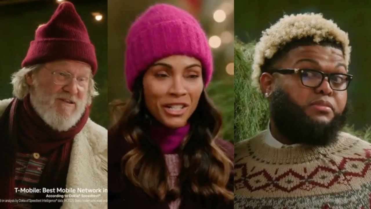 T-Mobile Commercial 2025 Jeff Bridges, Zoe Saldana, Druski Holiday Christmas Tree iPhone 17 Ad
