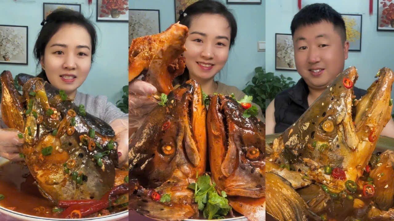 Mukbang Yang Zai Food | Full Video Eating Braised Fish Head, Eat A Piece Of Big Fish Head