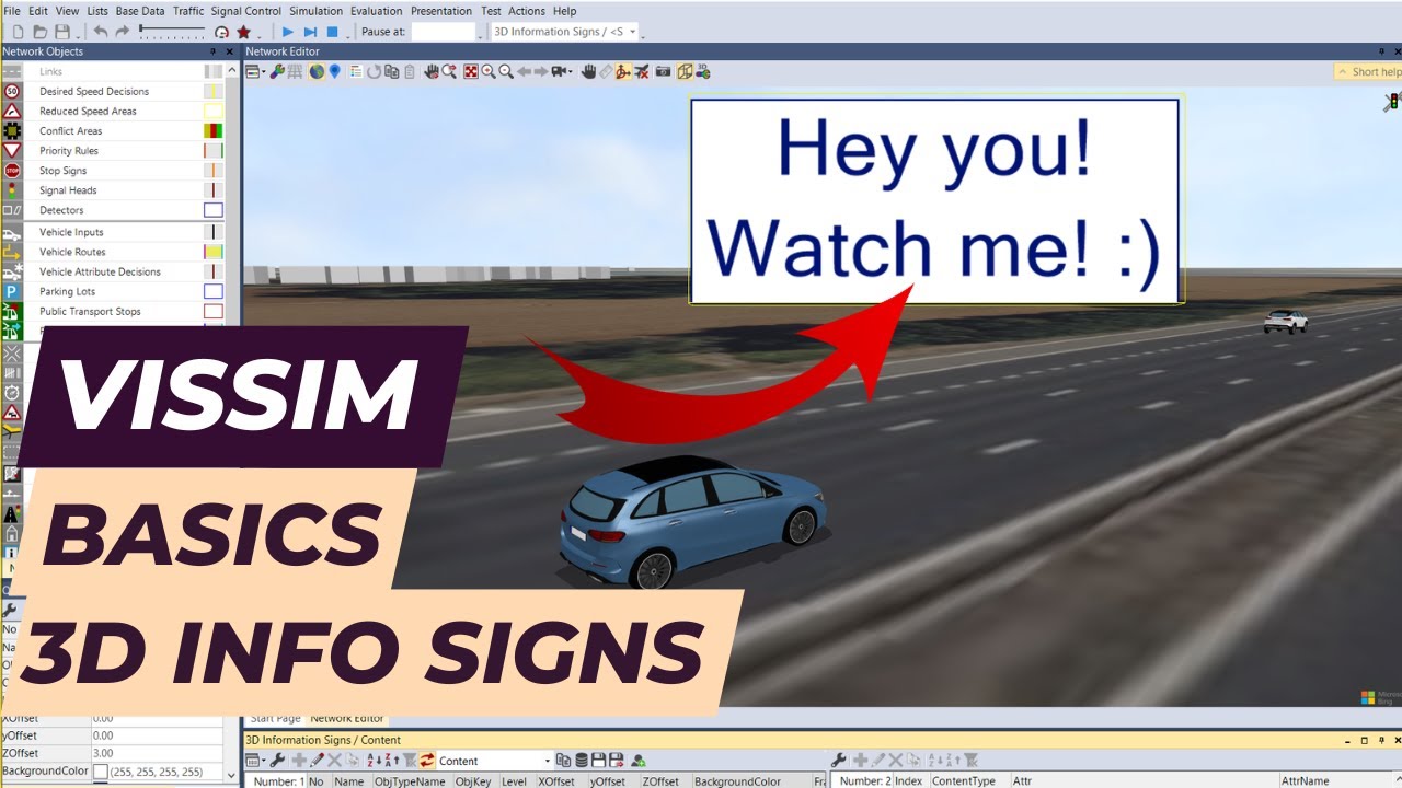 Vissim Tutorial - 3D info signs (vehicle count, results, and much more)