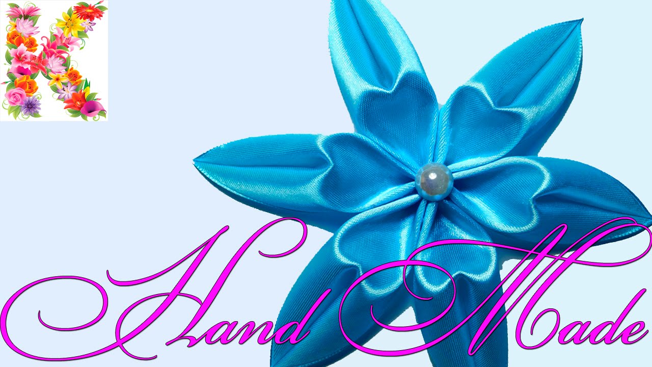 Цветы из атласных лент  в стиле канзаши.Канзши для начинающих.kanzashi flower tutorial