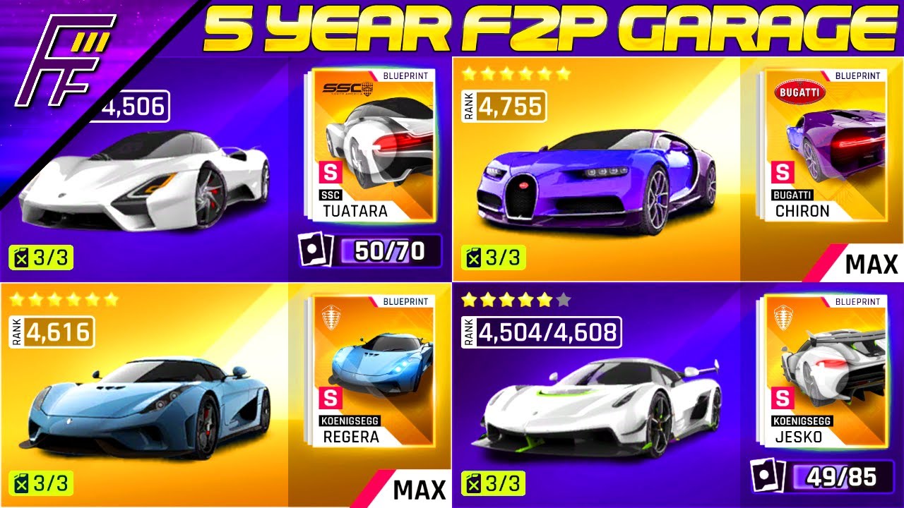 MY FREE2PLAY GARAGE AFTER 5 YEARS!! 130 cars, 45 golden, Garage level 18, Rep level 100 (Asphalt 9)