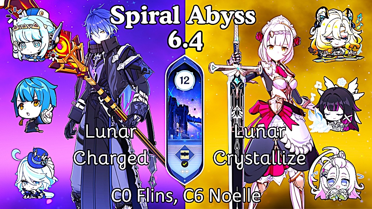 New Spiral Abyss 6.4 | C0 Flins Lunar-Charged X C6 Noelle (Budget Zibai) Lunar-Crystallize | Genshin