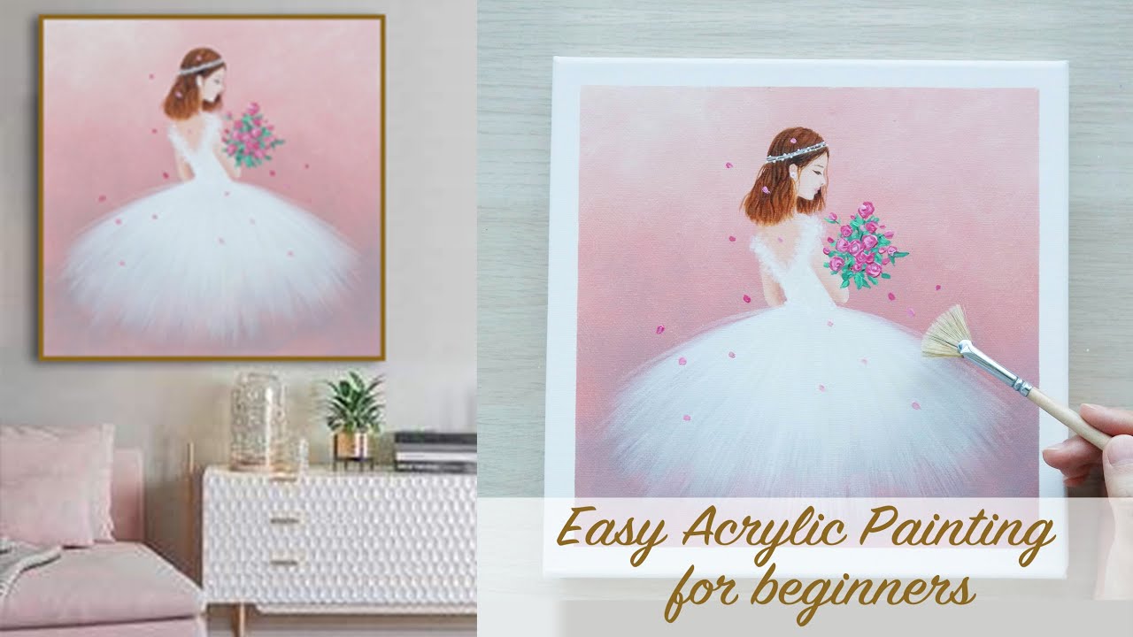 Easy acrylic painting / Wedding Dress / Painting for beginners step by step