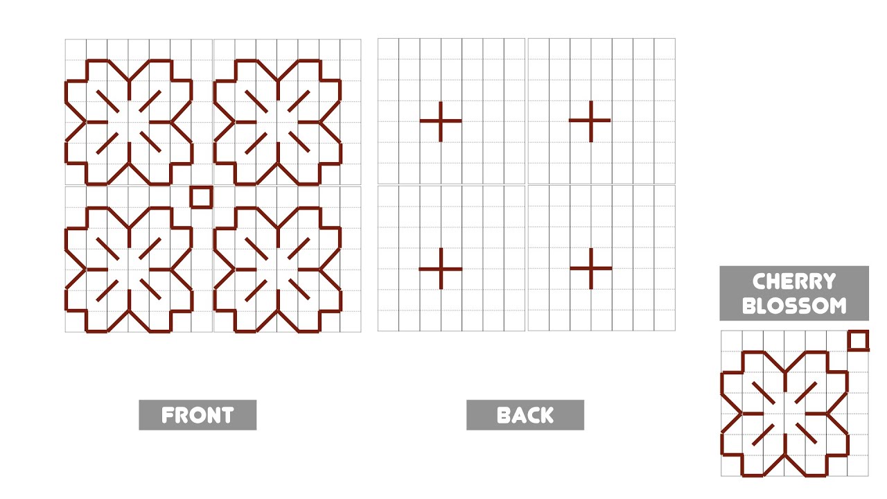 [Japanese Traditional Embroidery] SASHIKO Pattern stitching sequence : Cherry Blossom (animation)