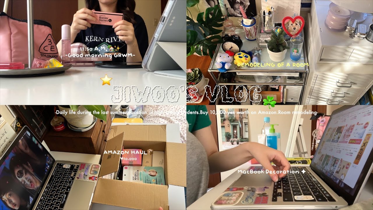\VLOG/高校生のぼっちで過ごす夏休みの日常🎀🍀コスメを1万円分爆買い💰部屋の模様替え🏡Qoo10買い物リスト📋