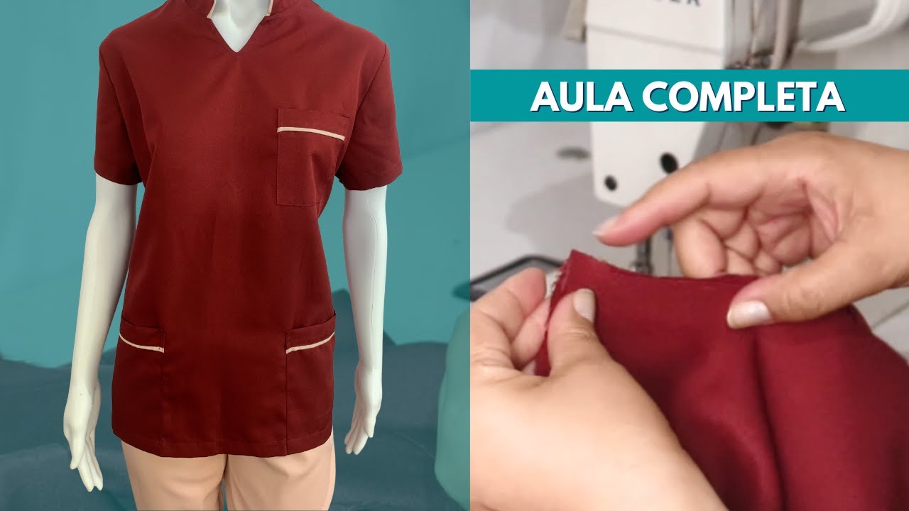 Pijama Cirúrgico com Gola V Padre - Aula de Costura