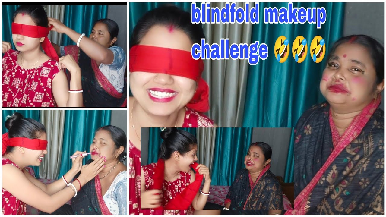 Shass bahu ki challenge video   Blindfold makeup challenge  funny challenge 😂😂🤣🤣