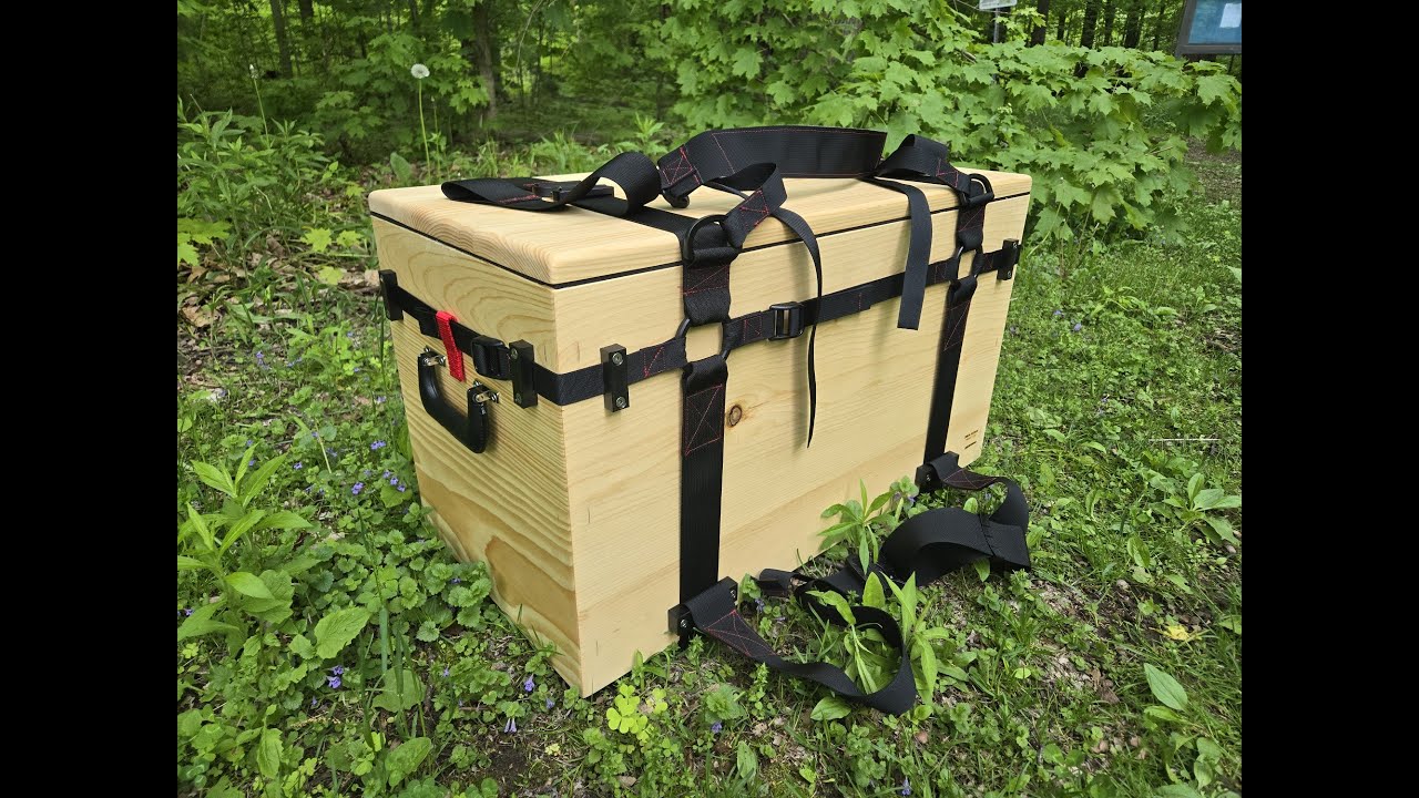 Wanigan Canoe Box with Military Harness. Cobra Buckles. Voyageur Style!