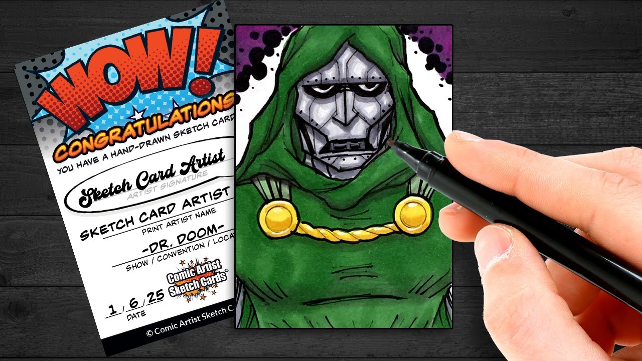 Turning a Blank Card into a Dr. Doom Sketch Card | Timelapse