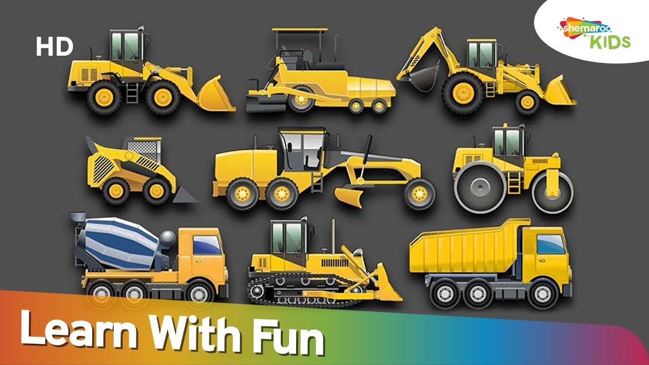 Learning Construction Vehicles For Kids | Excavator, Bull Dozer, Crane & More | Shemaroo Kids