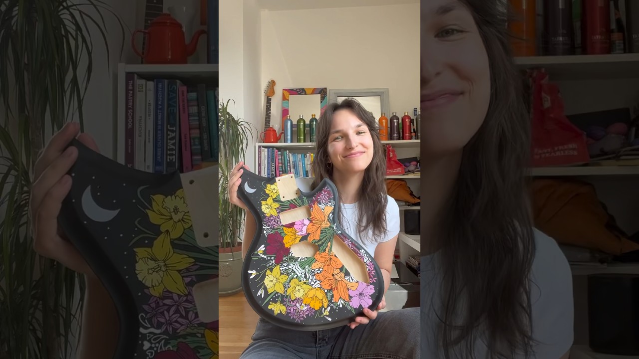 Painting a floral guitar
