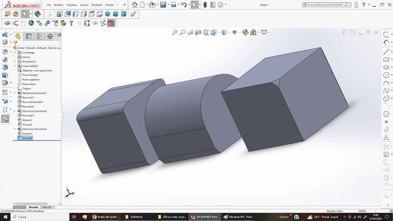 SolidWorks: Raccordo, Smusso