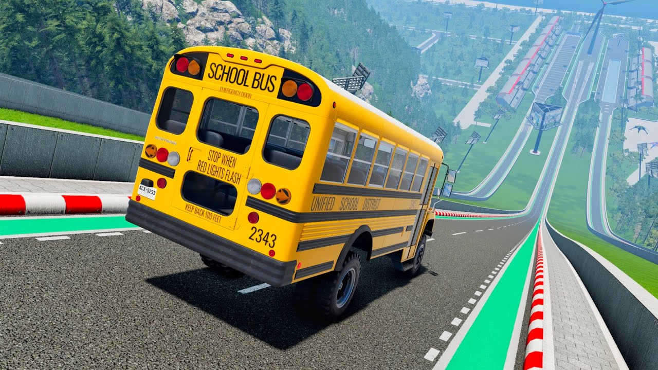 School Bus vs Car vs Truck Mega High Ramp Jump & Crash Test 😱 | BeamNG Drive