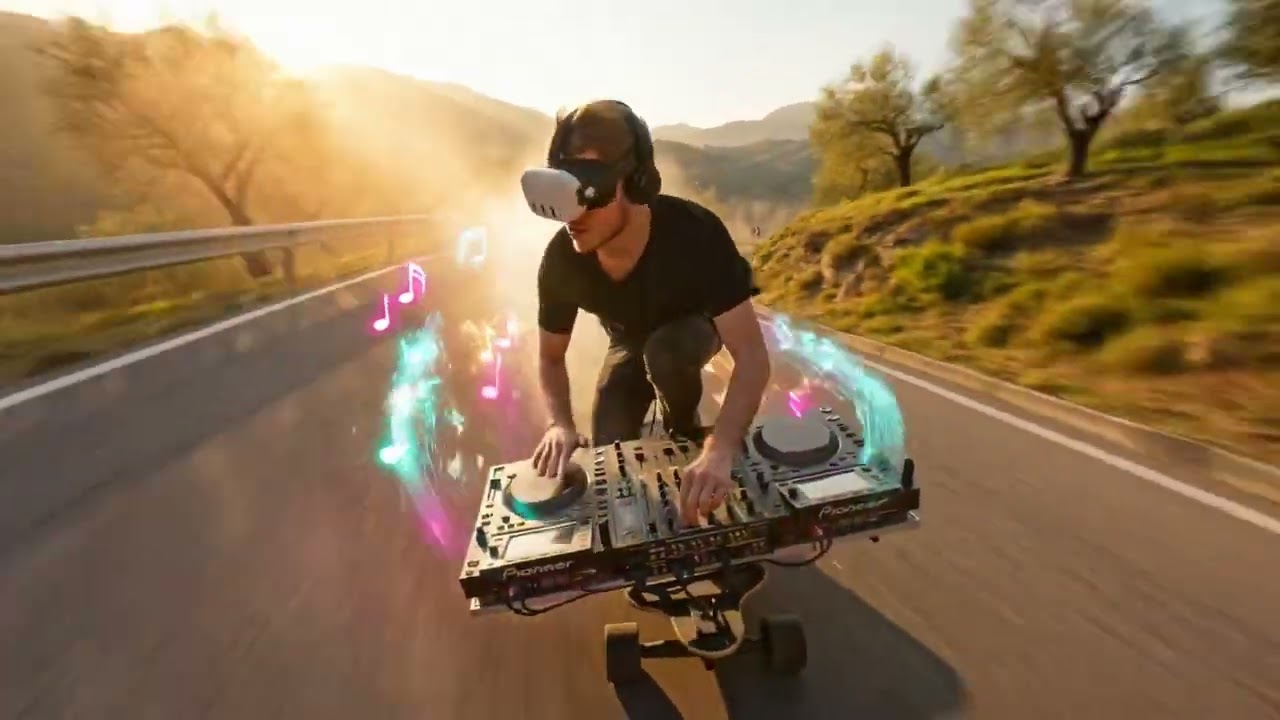 VR DJing on Skate board down a hill is Wild!!🔥🔥