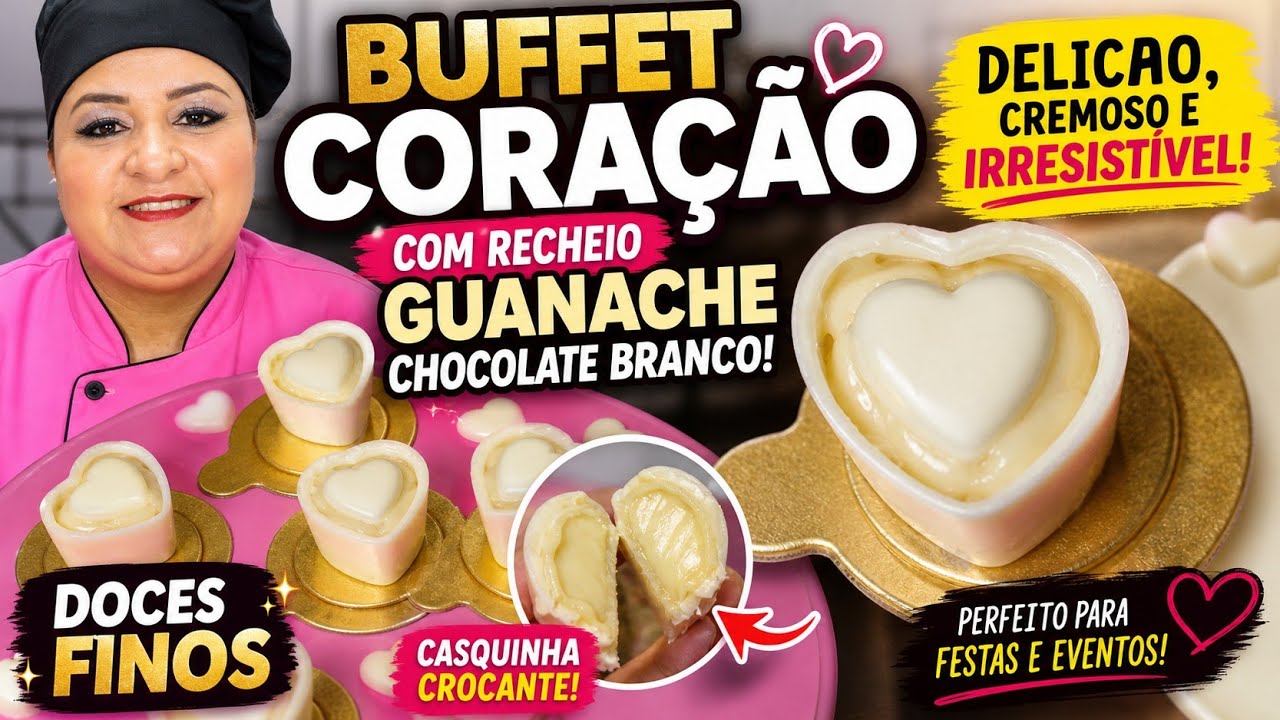Buffet coração com recheio guanache chocolate branco doce finos