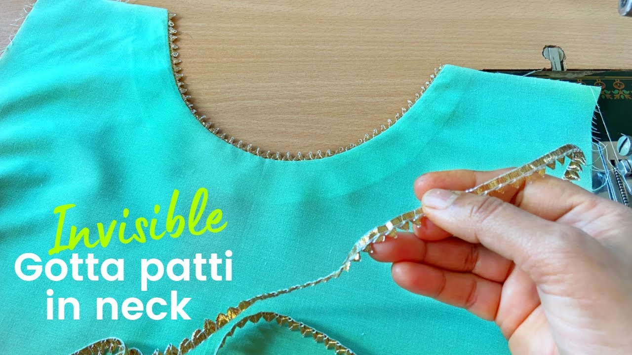 नैक में गुम लेस कैसे लगायें | How to attach Gotta Patti Piping(Gum or Invisible) lace on Neck Design