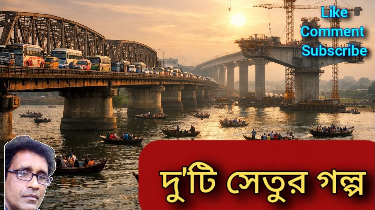 পুরাতনের পাশে গড়ে উঠছে নতুন স্বপ্নের সেতু। নদীর বুকে অসাধারণ দৃশ্য।