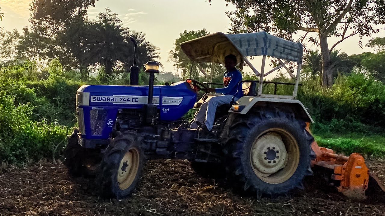 Swaraj 744 Fe HLM Tractor Rotavator Performance | 2024 swaraj 744 fe 4×4 tractor