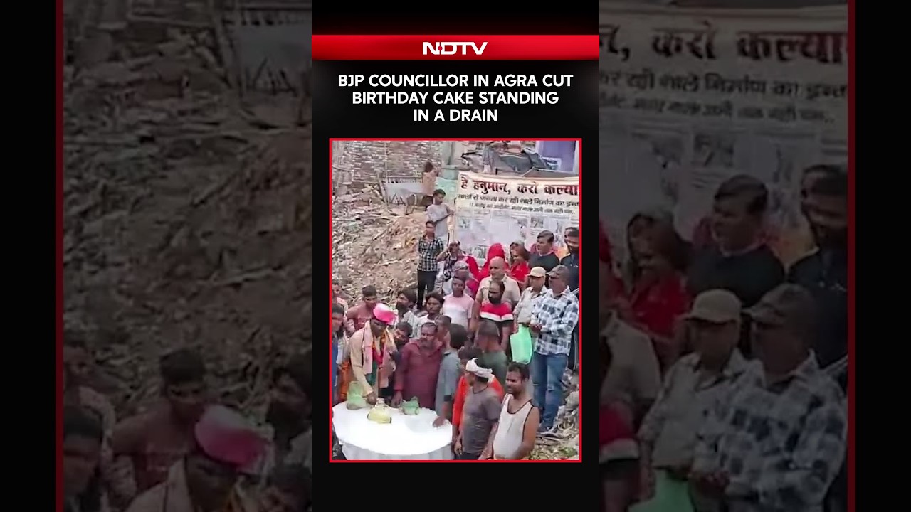 On Camera, BJP Councillor In Agra Cuts Birthday Cake Standing In A Drain