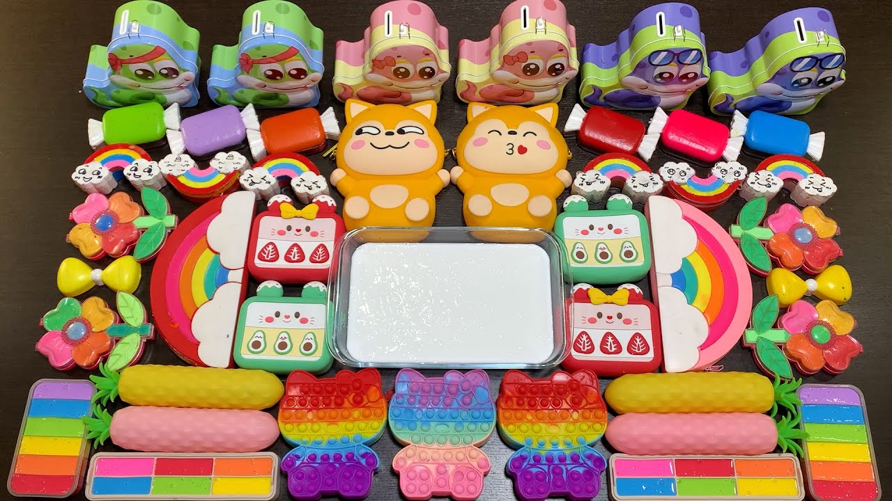 INTERESTING WITH CLAY, GLITTER, MAKEUP & RAINBOW !Mixing Random into GLOSSY Slime