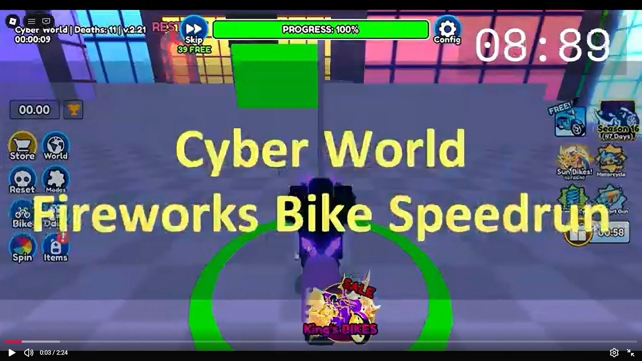 Obby But You're On A Bike Cyber World (Fireworks Bike Speedrun)!!🎆🚲