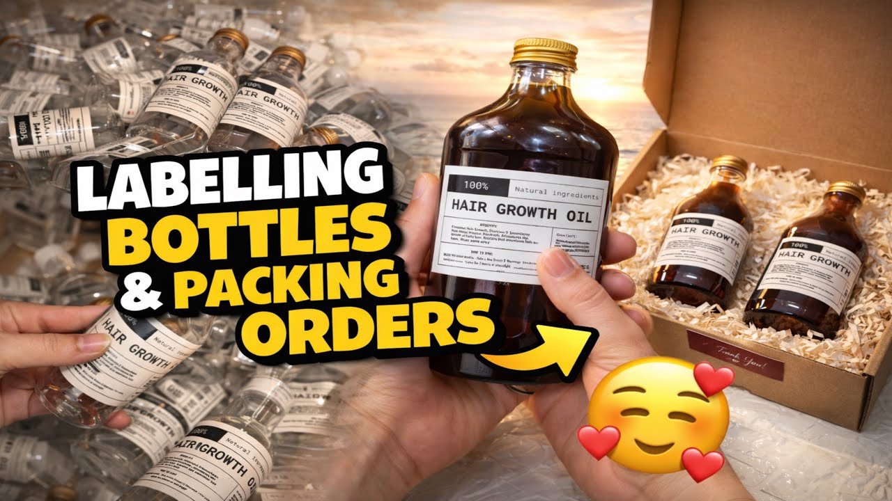 Aesthetic ASMR Bottle Labeling & Packing | Natural Hair Oil Small Business Vlog 